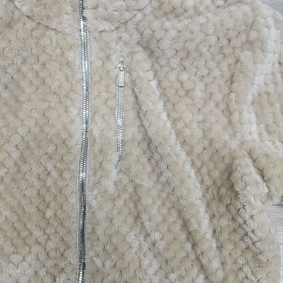 CALVIN KLEIN Womens Tan Fuzzy Full Zip Coat Large - Picture 6 of 12